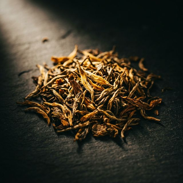 Premium loose leaf tea with golden hues